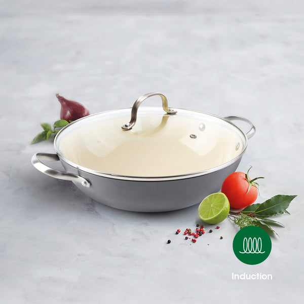 Sauter - Wok Émaillé Avec Couvercle - Fonte - Gris Foncé