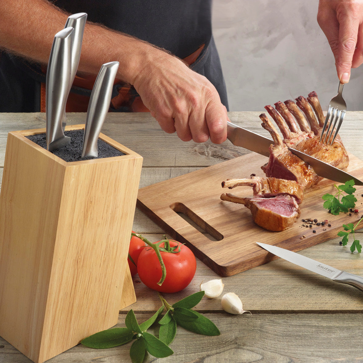 Sauter - Ceppo Per Coltelli - Legno Di Hevea - Marrone Chiaro