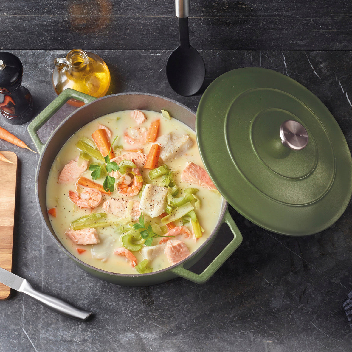 Sauter - Cocotte Ovale Con Coperchio - Ghisa - Verde