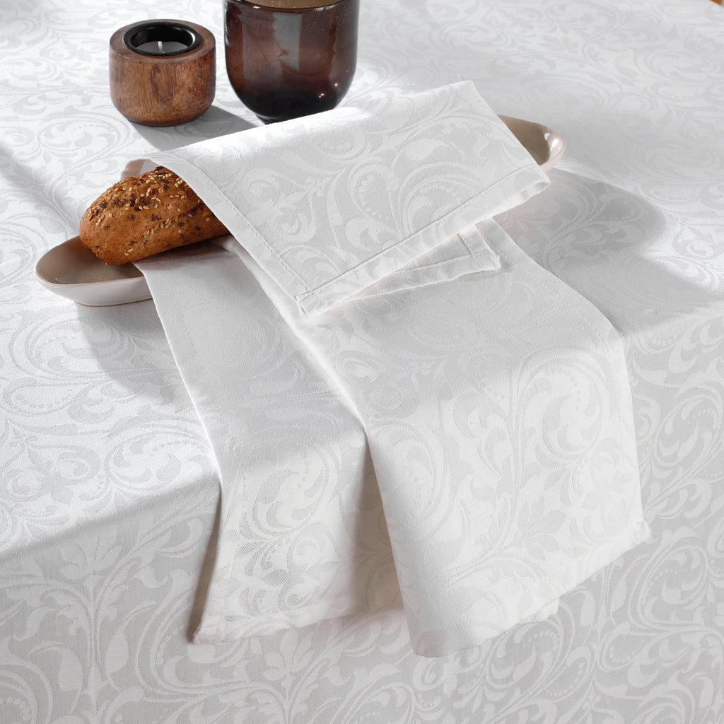 Sauter - Table Napkins - Ornement Set of 4 - Jacquard Woven Cotton Satin - White