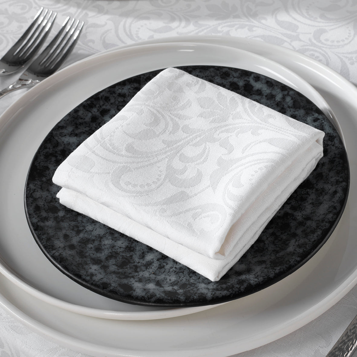 Sauter - Table Napkins - Ornement Set of 4 - Jacquard Woven Cotton Satin - White