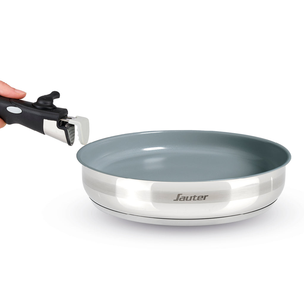 Sauter - Stapelbart Kärlset Med Non-Stick Och Avtagbart Handtag 6 Delar - Rostfritt Stål Med Beläggning - Silver