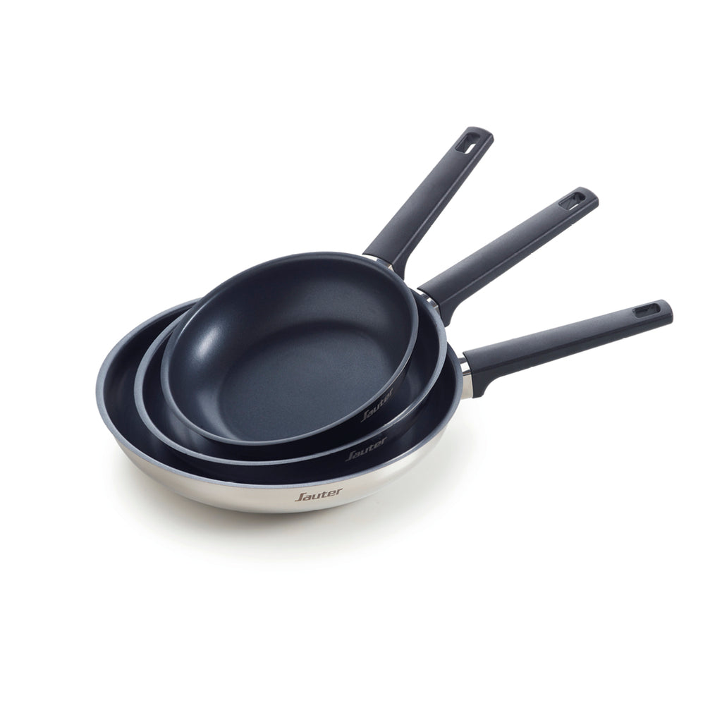 Sauter - Set Of 3 Non-Stick Frying Pans - 304 Stainless Steel + Bakelite - Silver