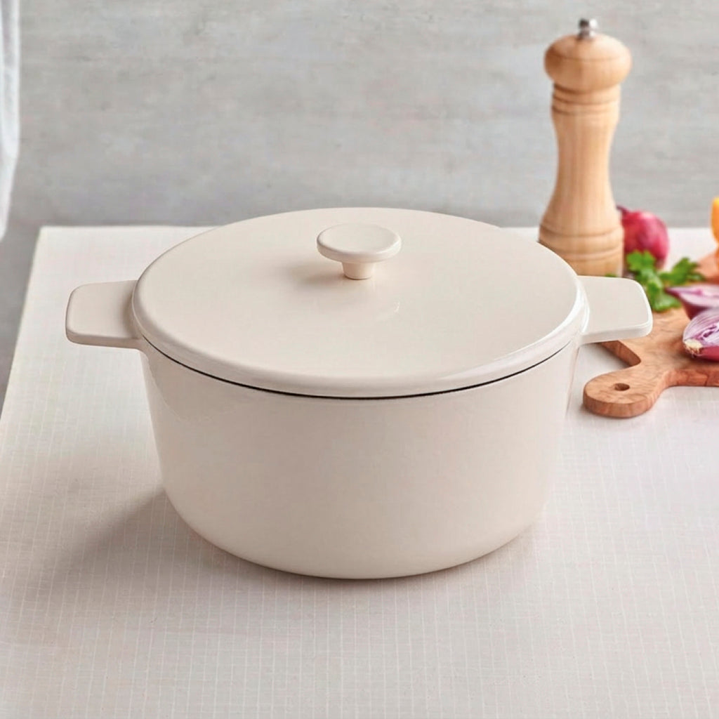Sauter - Round Casserole Dish with Lid - Cast Iron - Cream