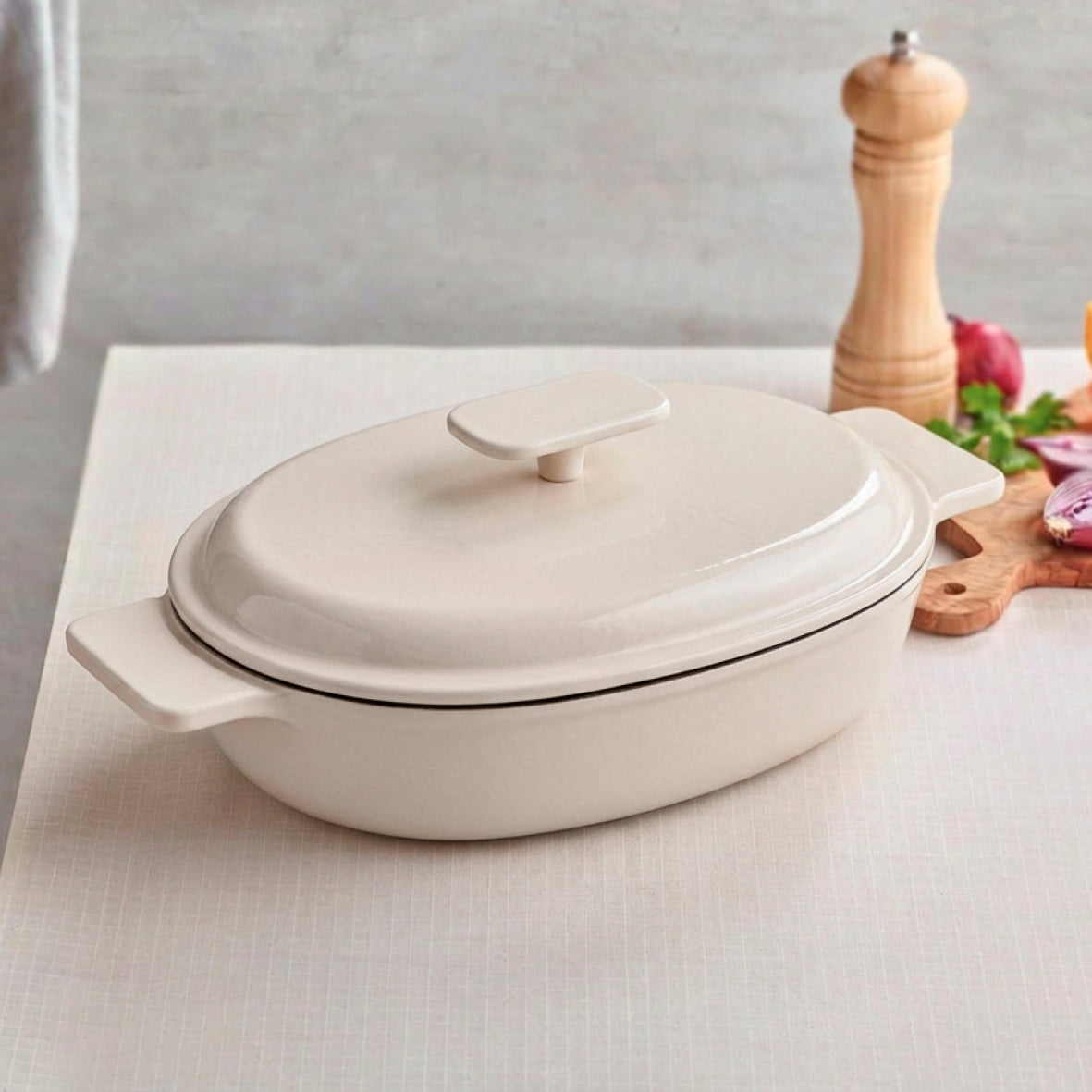 Sauter - Cocotte Ovale Con Coperchio - Ghisa - Crema