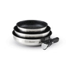 Set De 3 Poêles En Inox Revêtement Anti-Adhérent Avec Poignée Amovible - Argenté/Noir