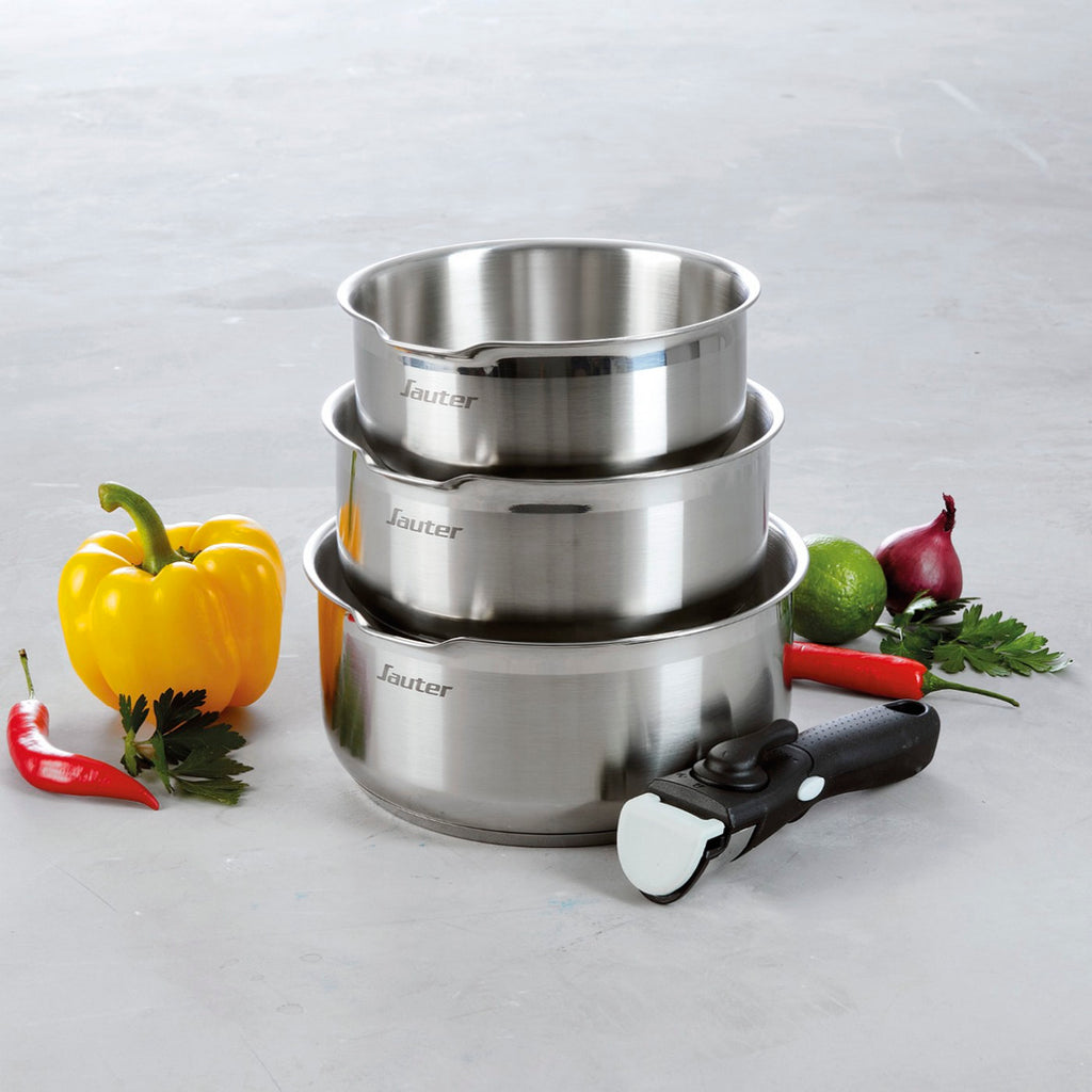 Set Of 3 Saucepans With Removable Handle - Silver
