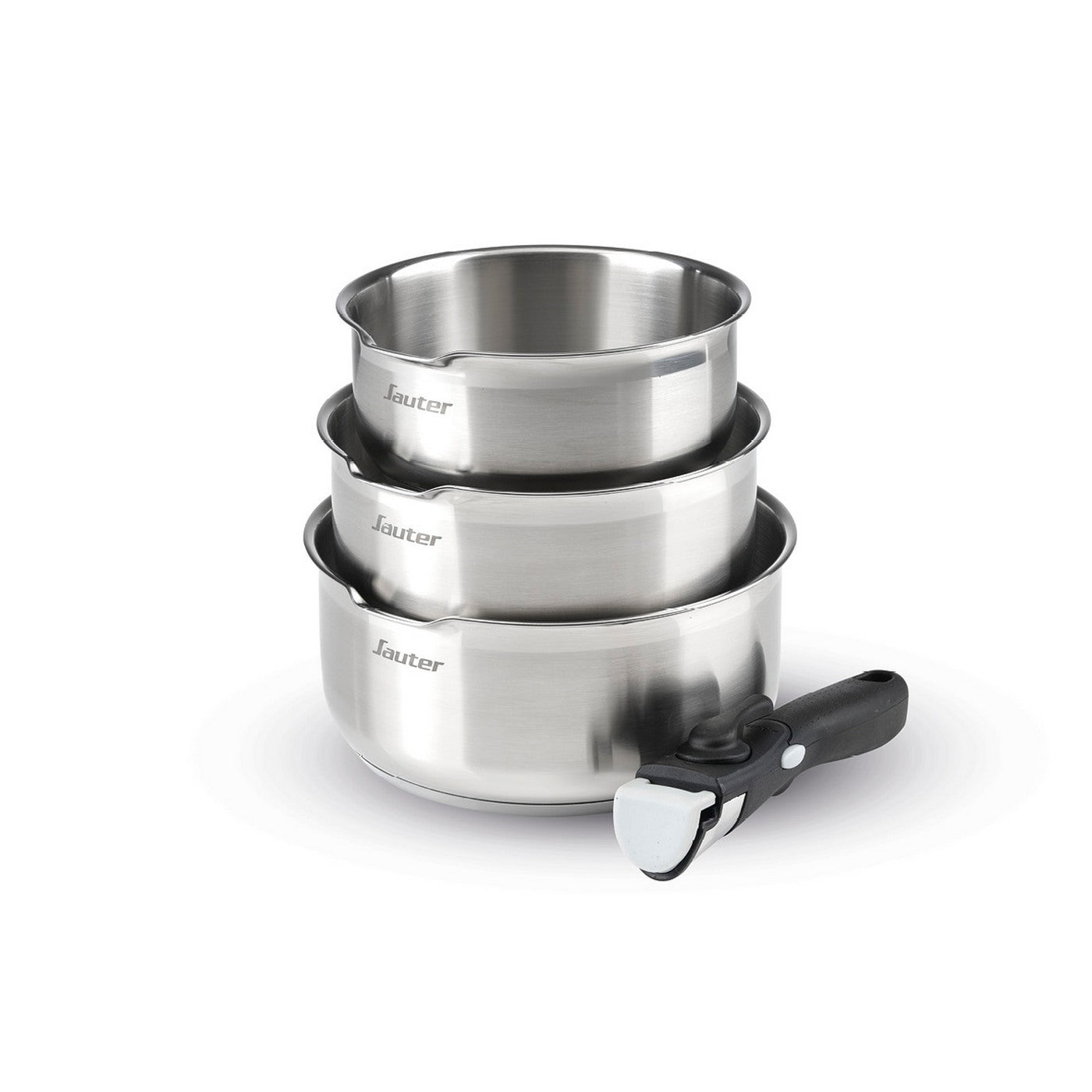 Set Of 3 Saucepans With Removable Handle - Silver