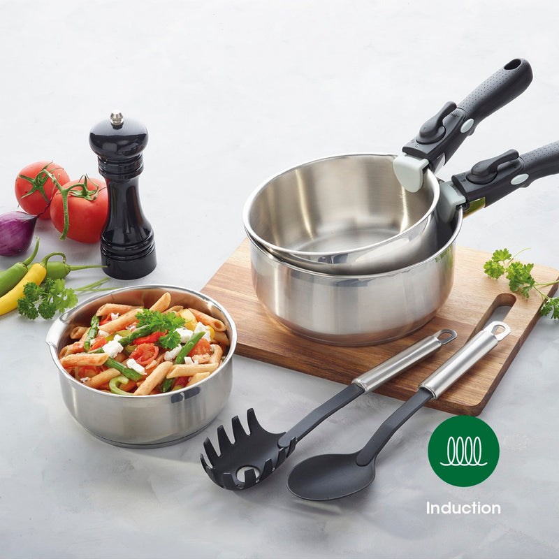 Set De 3 Casseroles Avec Poignée Amovible - Argenté