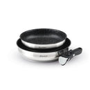 Set De 2 Poêles En Inox Revêtement Anti-Adhérent Avec Poignée Amovible - Argenté/Noir