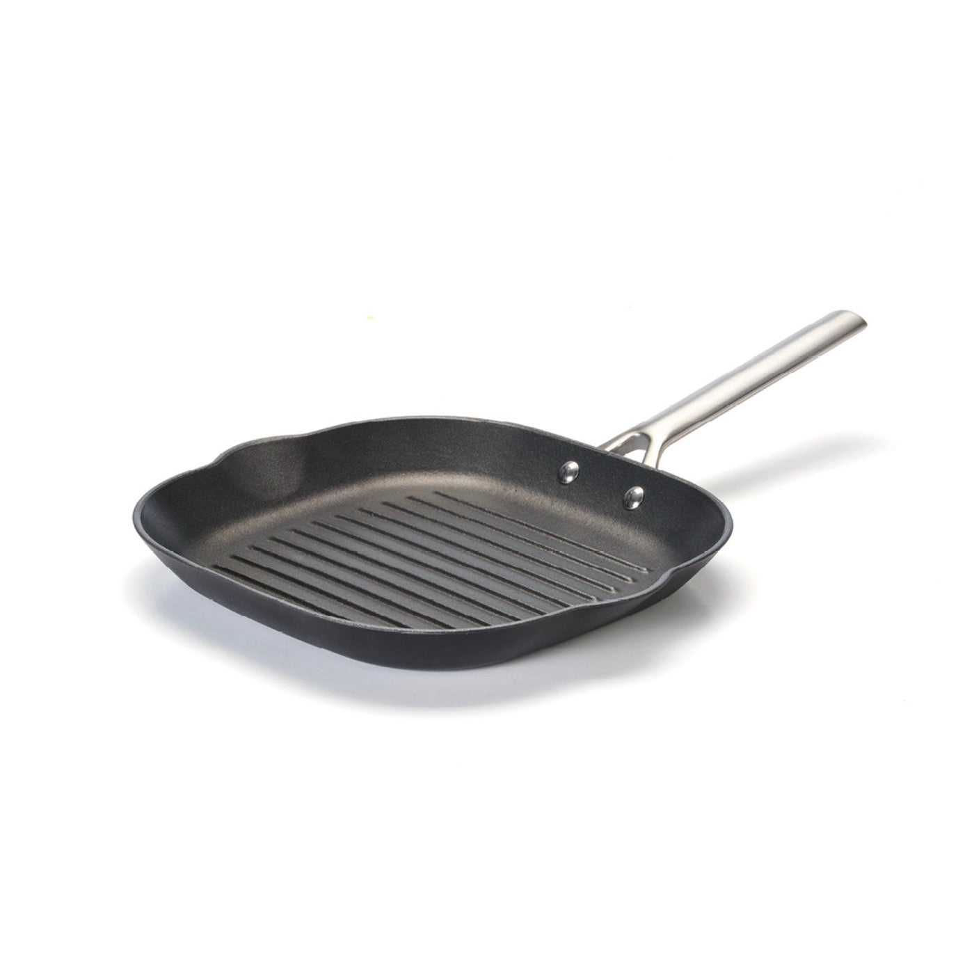 Parrilla de hierro fundido con estructura de panal y mango de acero inoxidable - Negro - 28 cm