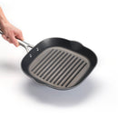 Poêle Grill En Fonte Structure Nid D'Abeille Avec Poignée En Inox - Noir - 28cm