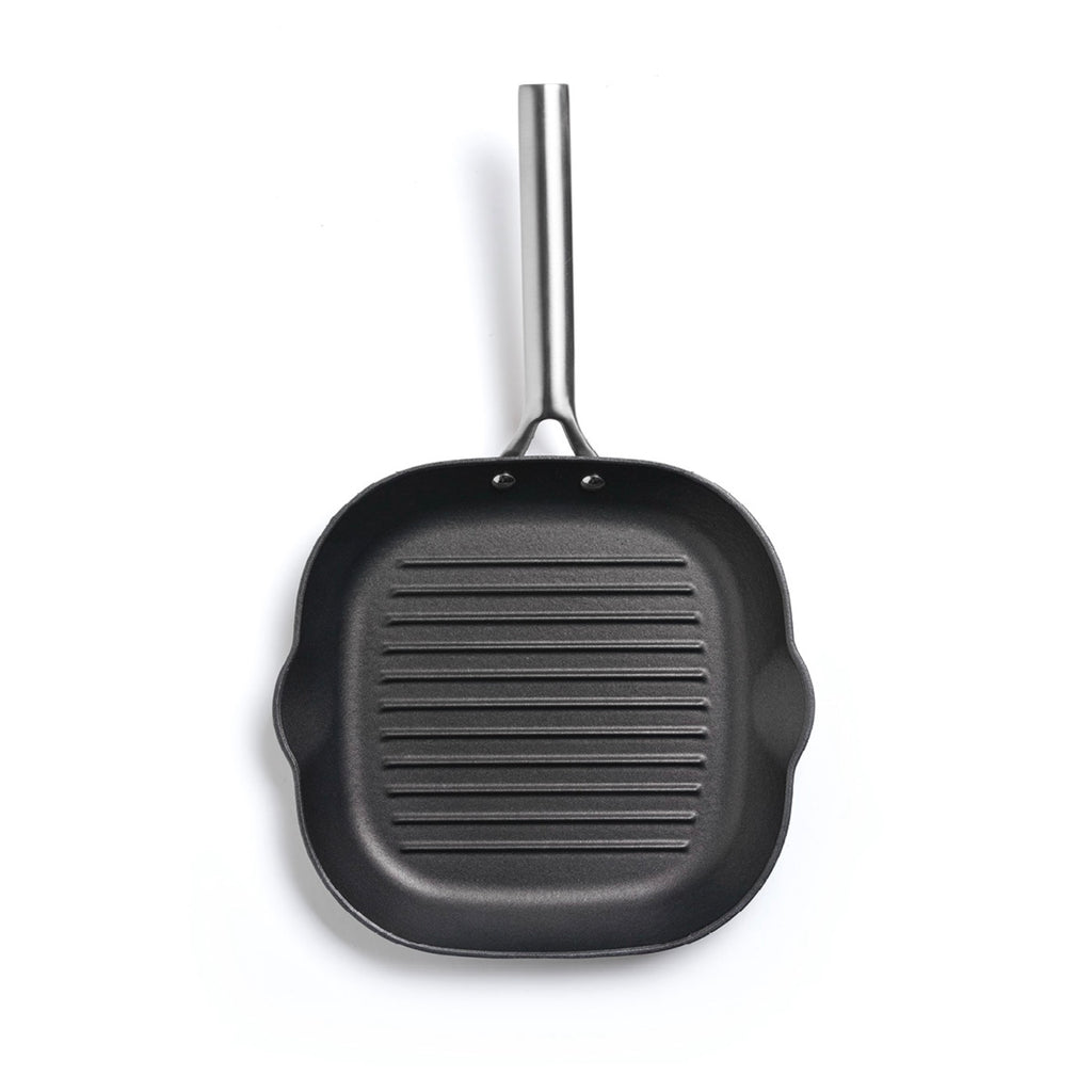 Parrilla de hierro fundido con estructura de panal y mango de acero inoxidable - Negro - 28 cm