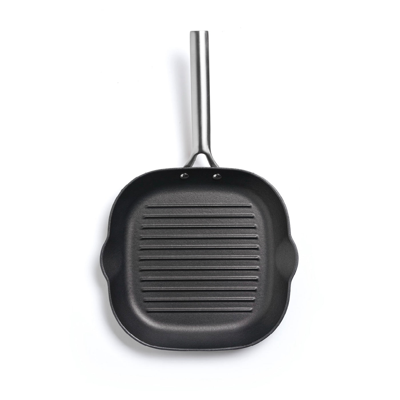 Parrilla de hierro fundido con estructura de panal y mango de acero inoxidable - Negro - 28 cm