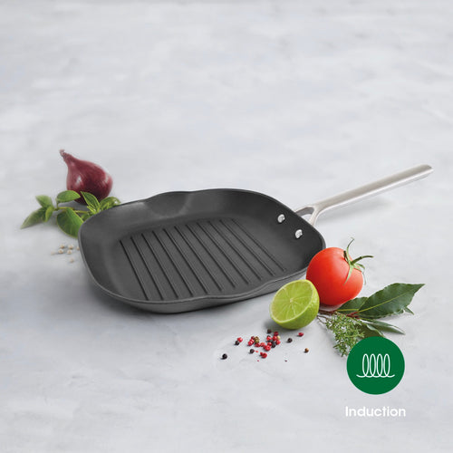 Poêle Grill En Fonte Structure Nid D'Abeille Avec Poignée En Inox - Noir - 28cm