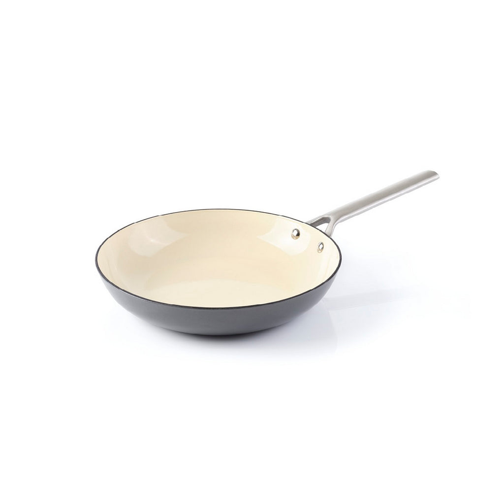 Poêle En Fonte Émaillée Avec Poignée En Inox 24 Cm - Gris Foncé
