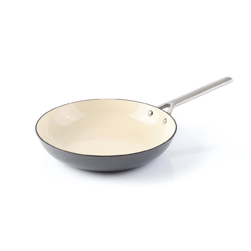 Poêle En Fonte Émaillée Avec Poignée En Inox - Gris Foncé - 28cm