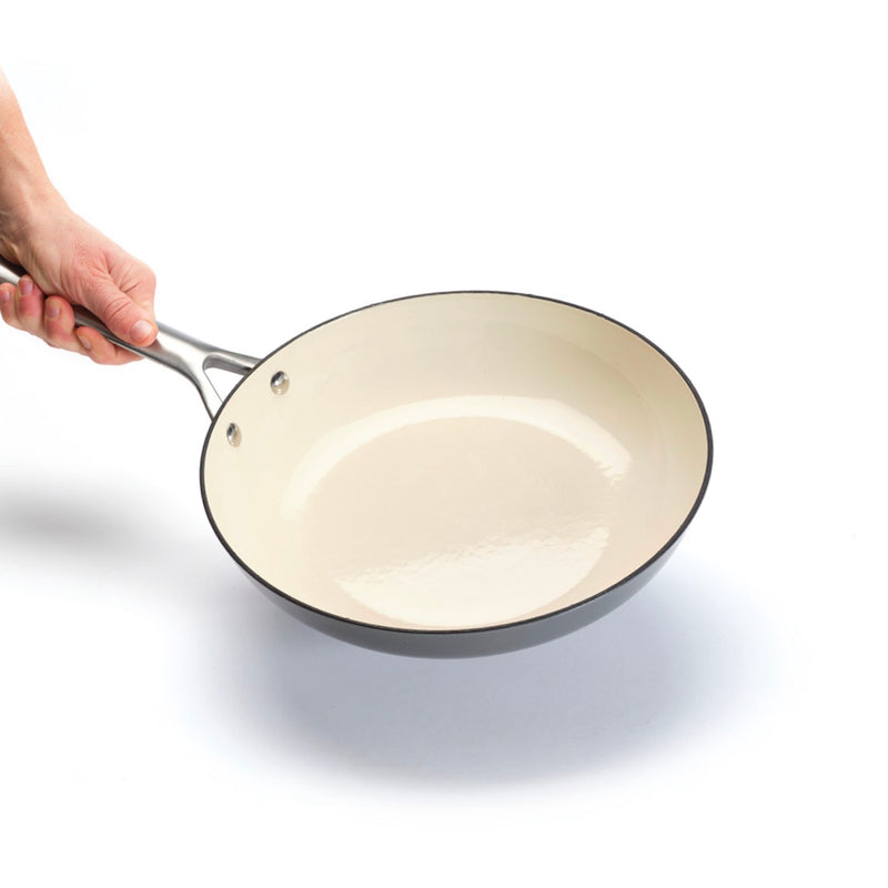 Poêle En Fonte Émaillée Avec Poignée En Inox - Gris Foncé - 28cm