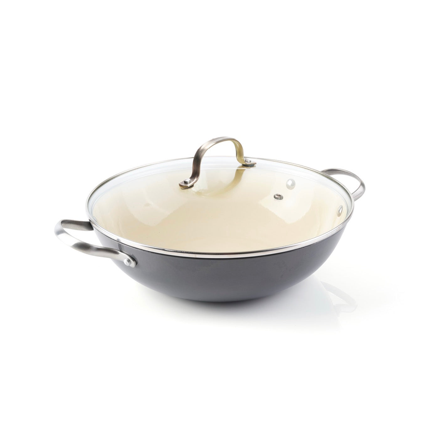 Wok de hierro fundido esmaltado - Gris oscuro - 30cm