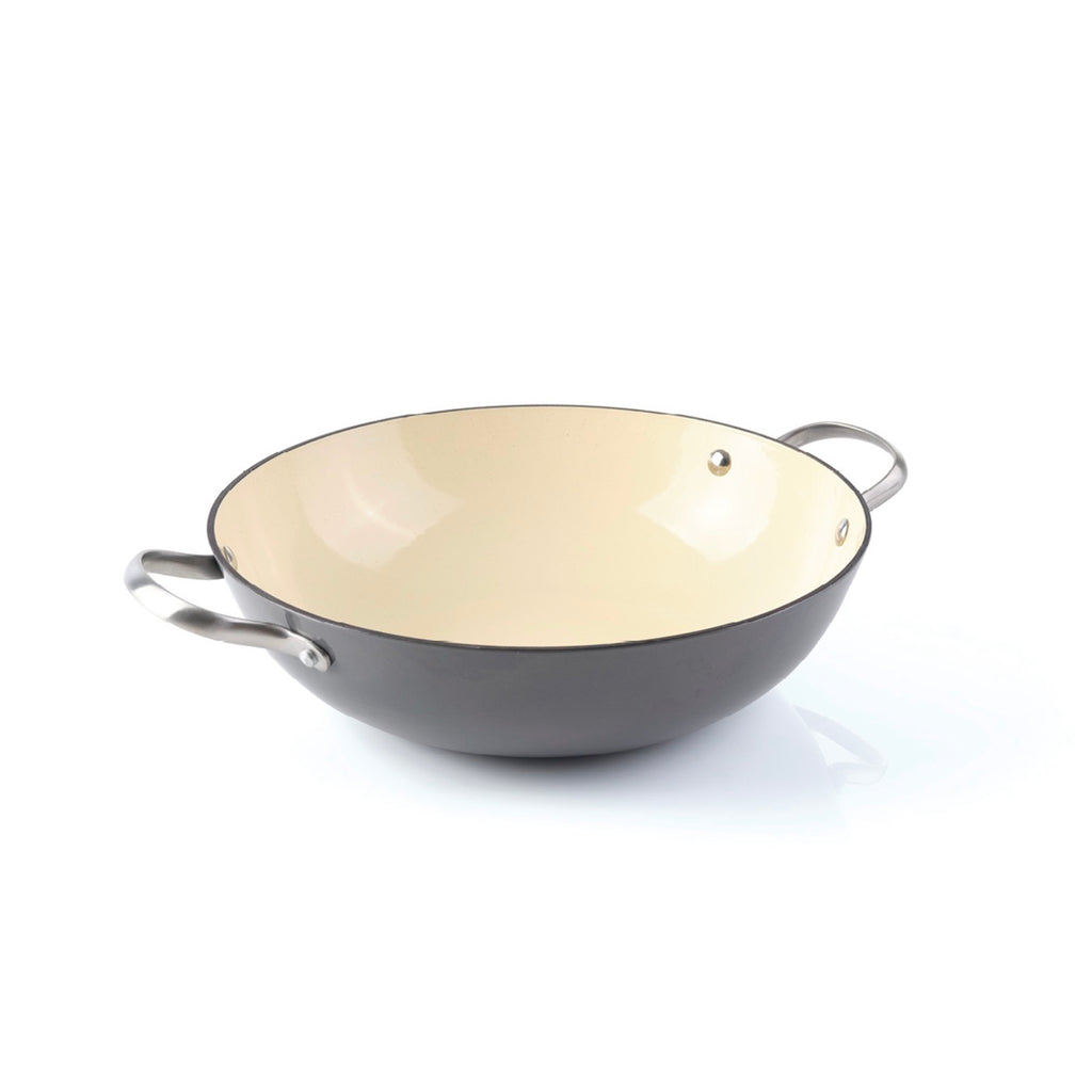 Wok de hierro fundido esmaltado - Gris oscuro - 30cm