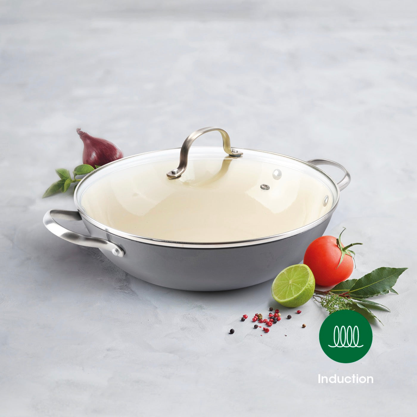 Wok de hierro fundido esmaltado - Gris oscuro - 30cm