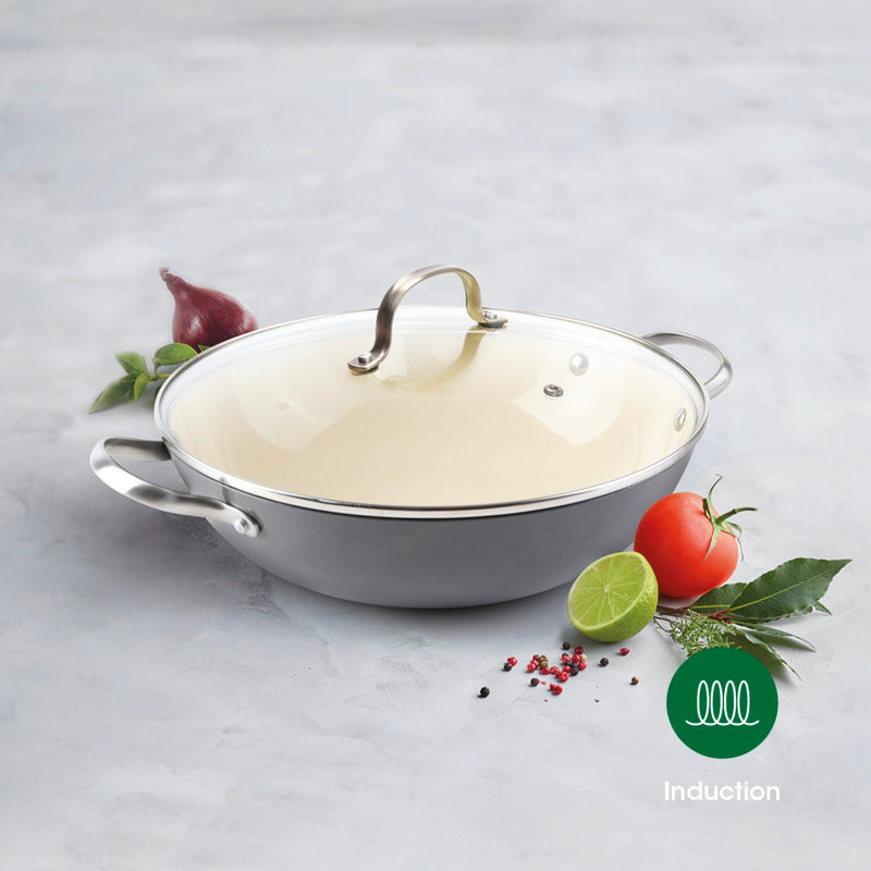 Wok En Fonte Émaillée - Gris Foncé - 30cm