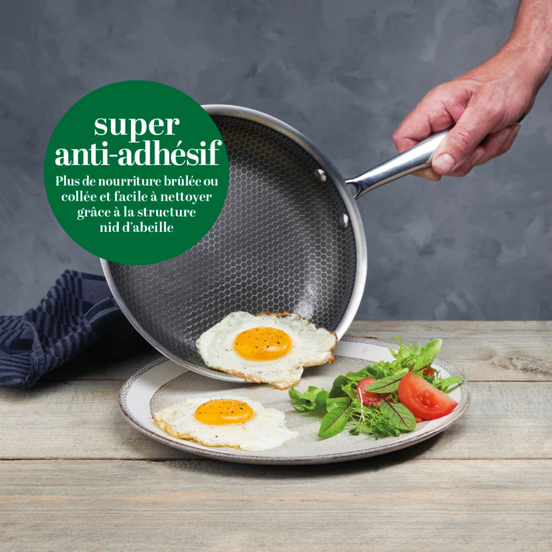 Sauteuse En Acier Inoxydable Triply Revêtement Nid D'Abeille Anti-Adhésif - Multinox Pro - Argenté - 24cm