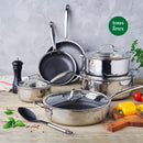 Sauteuse En Acier Inoxydable Triply Revêtement Nid D'Abeille Anti-Adhésif - Multinox Pro - Argenté - 24cm