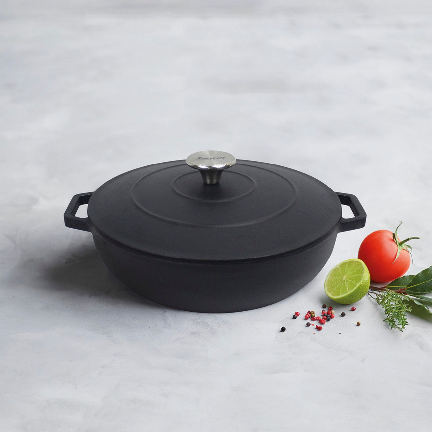Sauteuse En Fonte D'Acier Ronde 25 Cm - Noir Mat