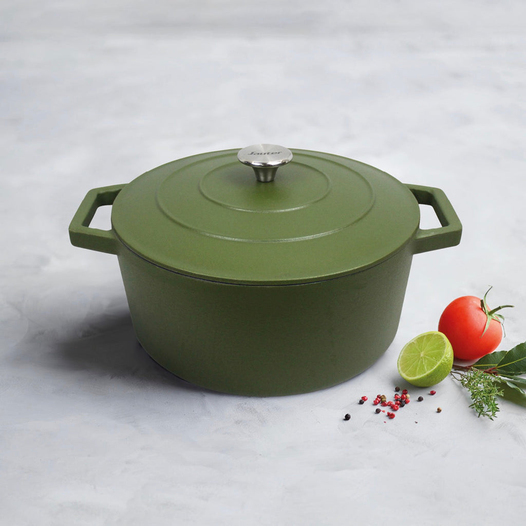 Cocotte Redonda De Hierro Fundido De Acero - Verde Mate - 25cm