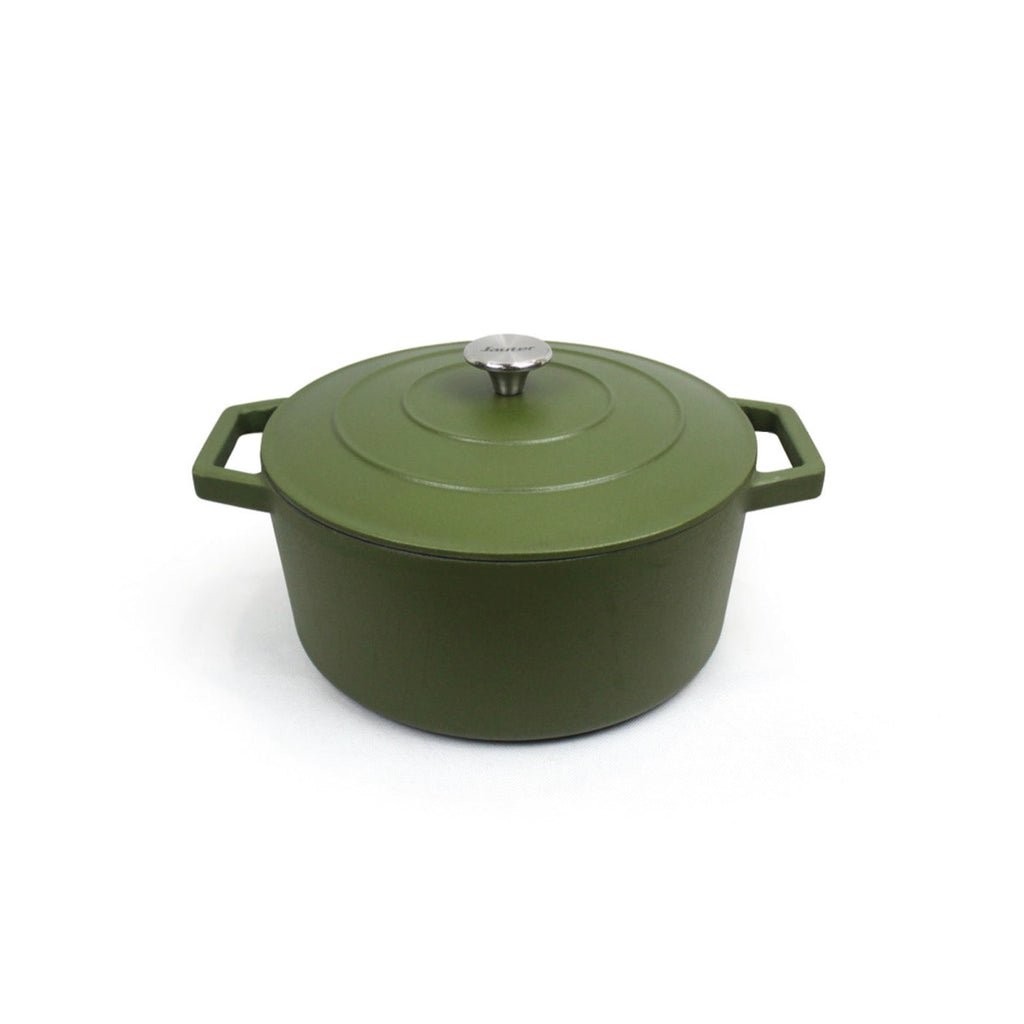 Cocotte Redonda De Hierro Fundido De Acero - Verde Mate - 25cm