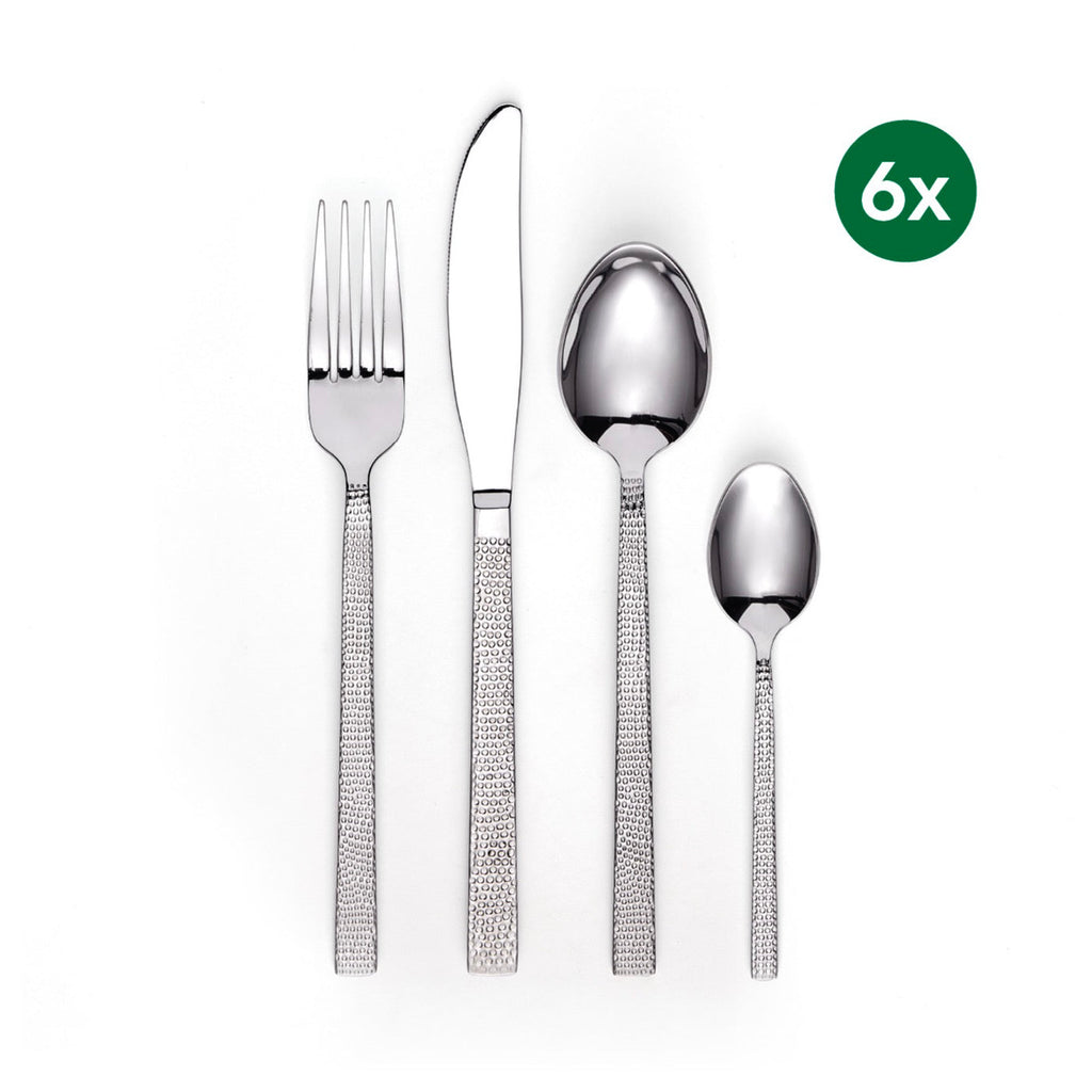 Ménagère De 24 Pièces Pour 6 Personnes En Inox Martelé - Argenté