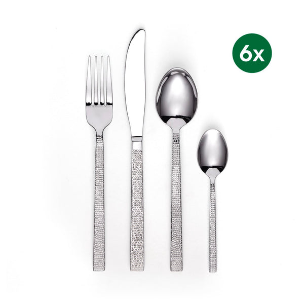 Ménagère De 24 Pièces Pour 6 Personnes En Inox Martelé - Argenté