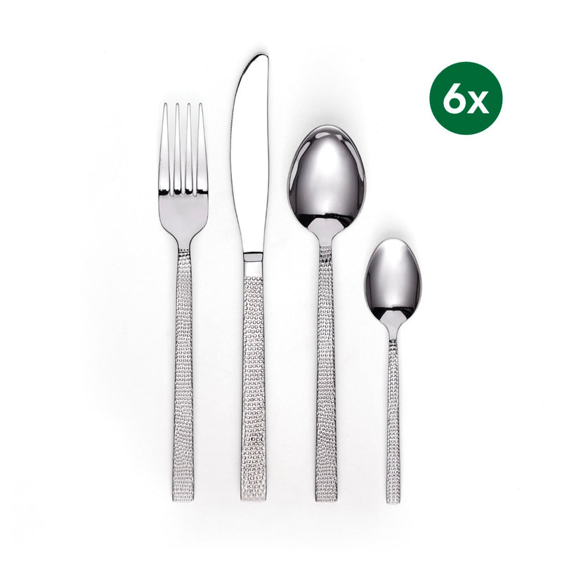 Ménagère De 24 Pièces Pour 6 Personnes En Inox Martelé - Argenté