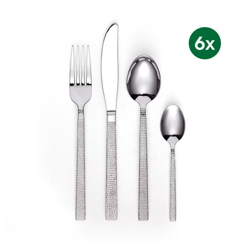 Ménagère De 24 Pièces Pour 6 Personnes En Inox Martelé - Argenté