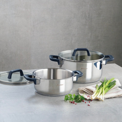 Set De 2 Casseroles En Acier Inoxydable Avec Couvercles En Verre - Qulinox - Argenté