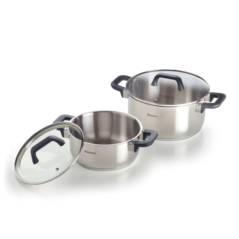 Set De 2 Casseroles En Acier Inoxydable Avec Couvercles En Verre - Qulinox - Argenté