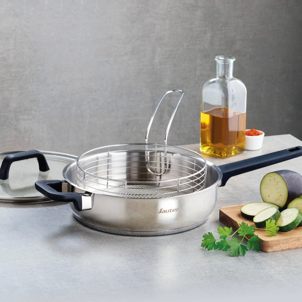 Sauteuse de Acero Inoxidable con Tapa de Vidrio & Cesta - Qulinox - Plateado - 26cm + 22cm
