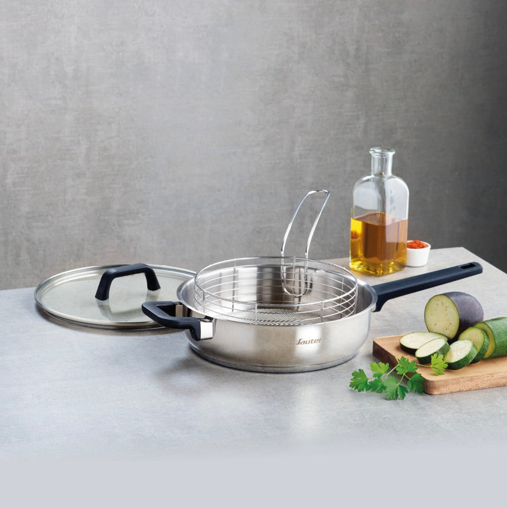 Sauteuse de Acero Inoxidable con Tapa de Vidrio & Cesta - Qulinox - Plateado - 26cm + 22cm