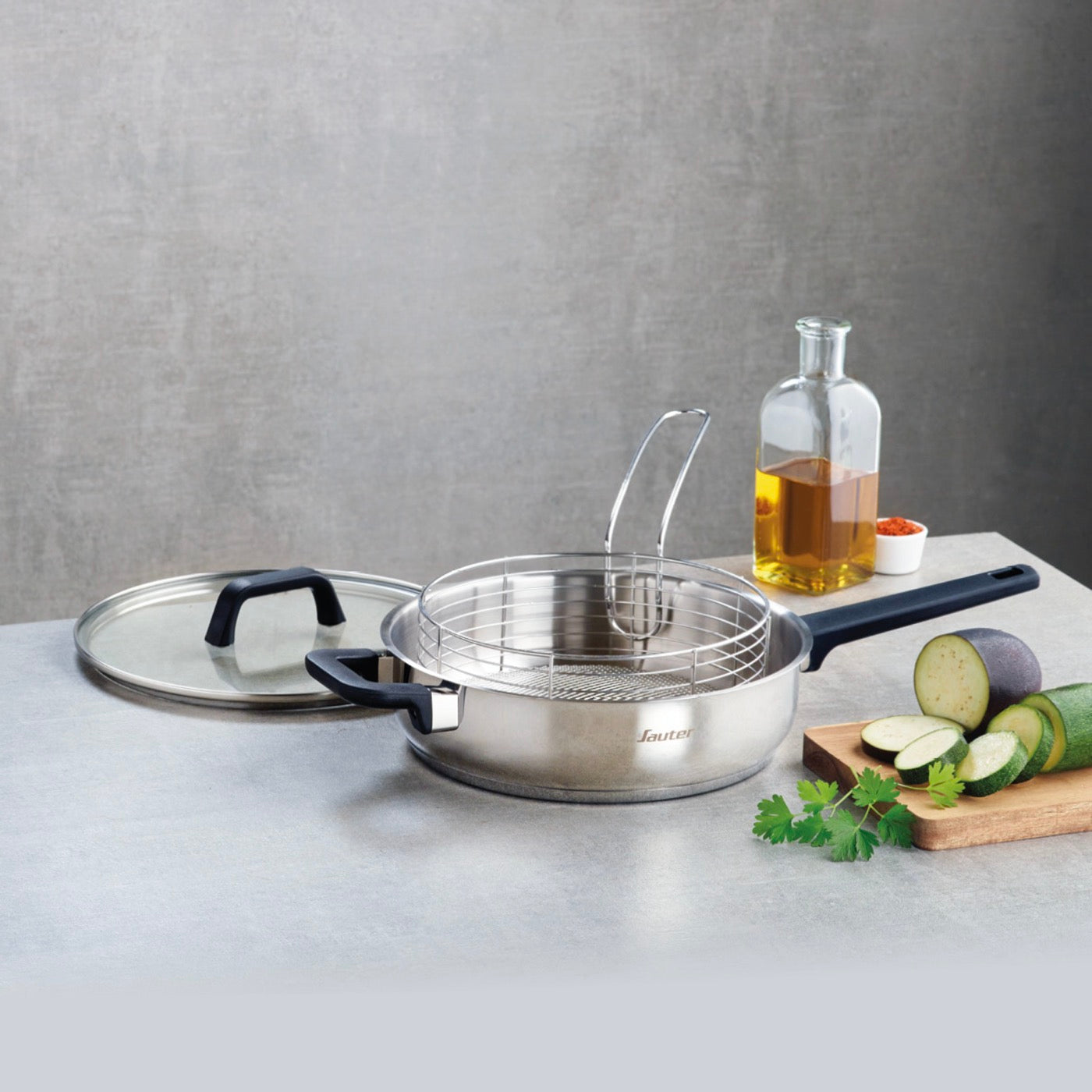 Sauteuse de Acero Inoxidable con Tapa de Vidrio & Cesta - Qulinox - Plateado - 26cm + 22cm