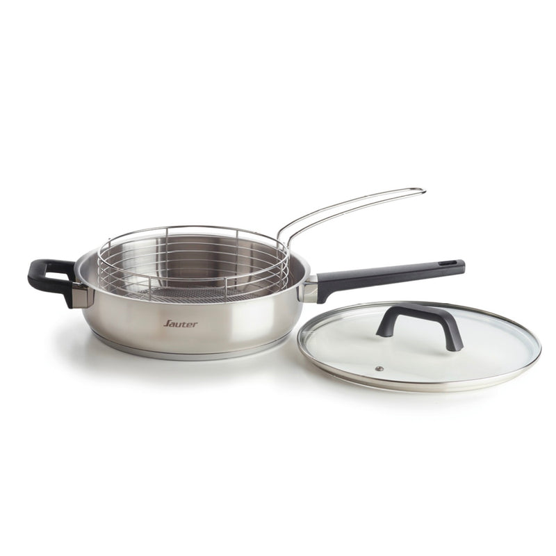 Sauteuse En Acier Inoxydable Avec Couvercle En Verre & Corbeille - Qulinox - Argenté - 26cm + 22cm