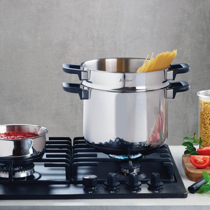 Marmite En Acier Inoxydable Avec Panier À Pâtes & Couvercle En Verre - Qulinox - Argenté - 24cm