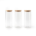 Set of 3 Round Glass Jars with Bamboo Lids - Transparent