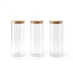 Set of 3 Round Glass Jars with Bamboo Lids - Transparent