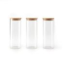 Set De 3 Bocaux En Verre Ronds Avec Couvercles En Bambou - Transparent