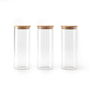 Set De 3 Bocaux En Verre Ronds Avec Couvercles En Bambou - Transparent