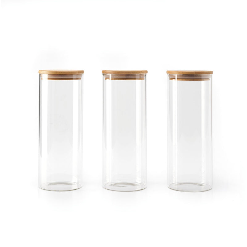 Set De 3 Bocaux En Verre Ronds Avec Couvercles En Bambou - Transparent