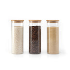 Set of 3 Round Glass Jars with Bamboo Lids - Transparent