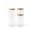 Set De 3 Bocaux En Verre Ronds Avec Couvercles En Bambou - Transparent