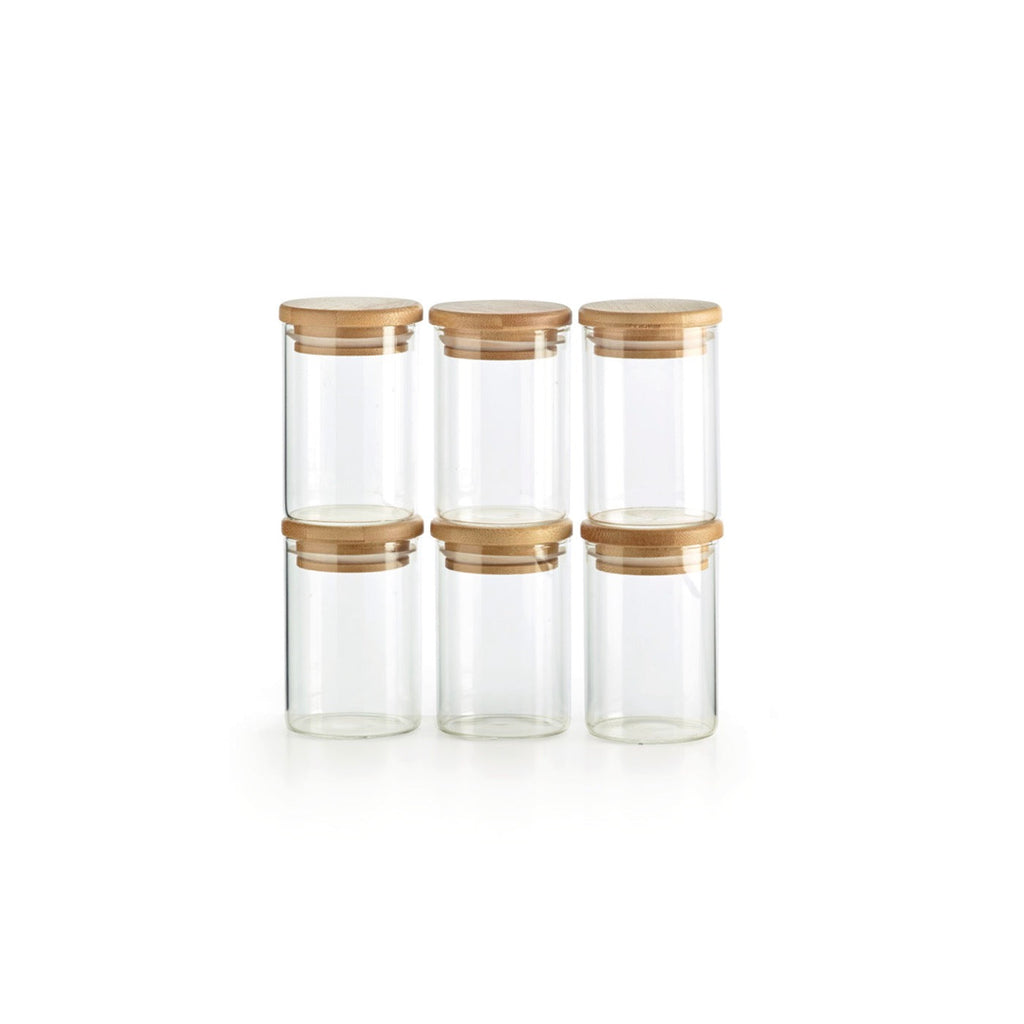 Set De 6 Petits Pots À Épices En Verre Avec Couvercles En Bambou - Transparent
